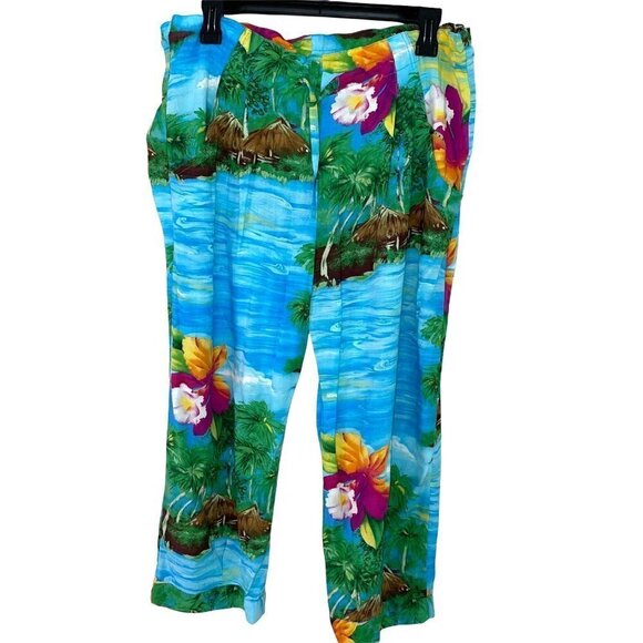Jams World Pant Set Womens Size XS Medium Vintage Hawaiian Orchid Island Rayon - Picture 3 of 11